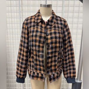 Scotch & Soda Black and Orange Plaid Bomber Jacket
